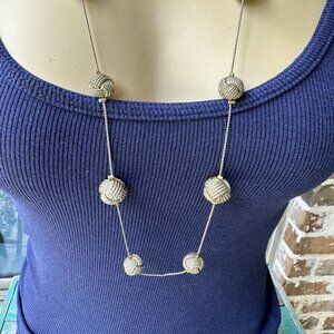 Vintage Necklace 32" Spiral Chain Ball Knot‎ Bead Design Silver Gold Tone Metal